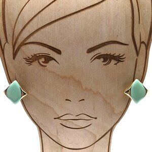 Vintage Gold-Tone Geometric Clip-On Earrings with Mint Green Enamel Finish
